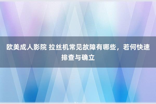 欧美成人影院 拉丝机常见故障有哪些，若何快速排查与确立