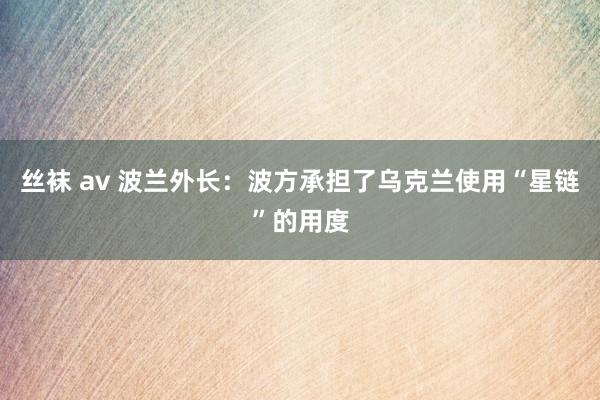丝袜 av 波兰外长：波方承担了乌克兰使用“星链”的用度